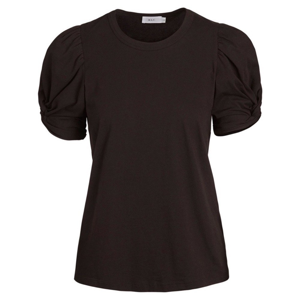 A.L.C. Kati Cotton Ruched Puff sleeve Cotton Top Shirt Tee Black Small - Picture 3 of 9